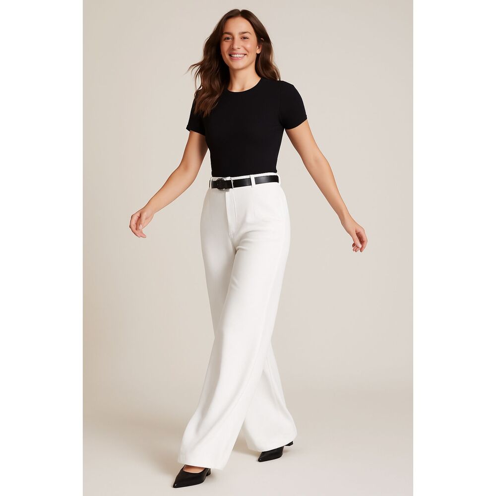 Women’s High-Waisted Wide Leg Dress Pants White 2XL | Elegant Work Trousers